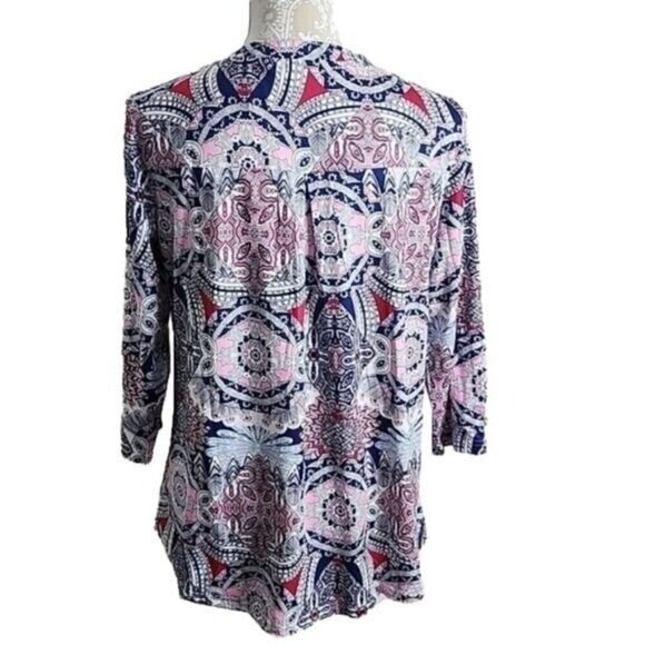 Sherosa Top 3/4 Sleeve Boho Multicolor Pleated NWT Women's Large - Picture 3 of 8